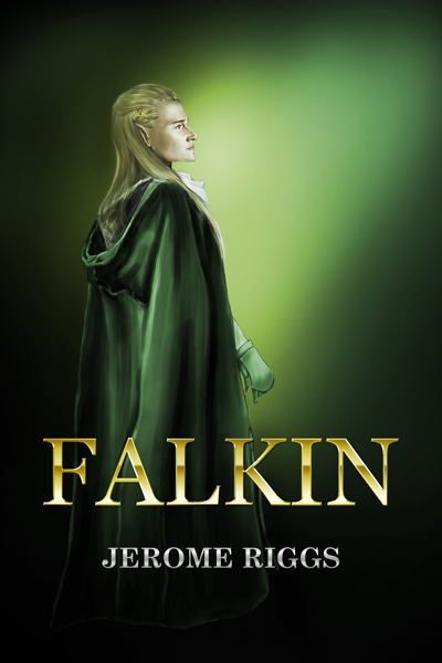 book cover design, fantasy, elf, green, man, adventure